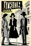 Placeholder: Design a detective book cover for teenagers. Three teenage detectives in the centre, one boy on her left, the girl in the centre and one on her right are on the town street. Black cat. Banksy style, pop art style, mysterious atmosphere,
