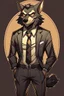 Placeholder: Buff, anthro, wolf, himbo, black fur, gold eyes, wearing a suit, full-body