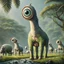 Placeholder: far in the distance five very big cute-crepy weird creatures stand on four legs with one giant eye , without ears , with big cow udders between their legs, peacefully grazing the grass, in the background there is a jungle, rain, realistic, detailed, sci-fi, fantasy, cinematic