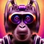 Placeholder: A beautiful portrait of a cyborg monkey purple neon color scheme, high key lighting, volumetric light high details psychedelic background