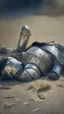 Placeholder: knight lying on the floor, battlefield background