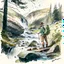 Placeholder: Illustrate a scene of an artist exploring the wonders of Norwegian nature, sketching, plain air amidst forests, waterfalls, and meadows, artistic style