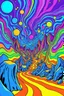 Placeholder: surrealism art, psychedelic cartoon illustration with wavy Kaleidoscopic