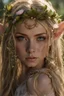 Placeholder: Pointed elven ears,Blonde hair ,Pink dress,Sparkling fairy wings,Very long golden hair,Fairy crown,pointed ears,elven ears,fairy wings,water lilies,sparkling,glittering,flowers,blossoms,golden crown,light pink dress