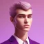 Placeholder: man, cute face, white highlight hair, brown eye, white, skin, purple suits, futuristic, science, purple, blue, pink background lighting, technology, profile, asian boy, square face