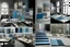 Placeholder: mood board for architectural graduation project and its a museum and the colors are blue and grey and the furniture for a paintings museum and show the color plates