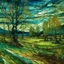 Placeholder: A green plain filled with trees painted by Vincent van Gogh