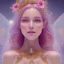 Placeholder: fairy, pink, blue, beautiful, happy smile, gold, jewels, hyperrealism, masterpiece, expert, cinematic lighting, sharp focus, 8K, pastel, macro lens, woman, detailed, flower