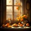 Placeholder: Surrealism showcases a delightful arrangement of light orange flowers and luscious fruits, cup of tea and a plate with a piece of cheese cake gracefully adorning a sun-kissed window sill. Each brushstroke meticulously brings to life the delicate petals and succulent fruits, evoking a sense of opulence and natural beauty. The harmonious blend of colors and textures creates a visual symphony that will effortlessly elevate any space, infusing i