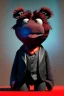 Placeholder: Waist up muppet Portrait, Kim Jong-un muppet doll, black suit, photo studio, red background, unreal engine 5, concept art, art station, god lights, ray tracing, RTX, lumen lighting, ultra detail, volumetric lighting, 3d.