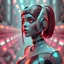 Placeholder: a retro-futuristic feminine android, space age, dystopia, stylised, digital art, 3d render