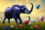 Placeholder: large flowers and elephant and blue sky