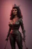 Placeholder: Pam Grier as evil queen in black leather, leather, busty, cleavage, angry, stern look. character design by cory loftis, fenghua zhong, ryohei hase, ismail inceoglu and ruan jia. unreal engine 5, artistic lighting, highly detailed, photorealistic, fantasy