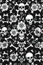 Placeholder: gothic pattern of bones, flowers and skulls, black and white