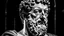 Placeholder: Marcus Aurelius, face, black and white, a dark