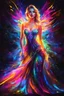 Placeholder: Beautiful woman with dress painting art neons glowing bright light in the dark and colorful details