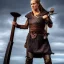 Placeholder: a strong viking warrior woman undressing after a battle