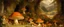 Placeholder: A light orange fairy kingdom filled with mushrooms painted by Gustave Courbet