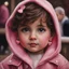 Placeholder: Painting of a little girl with big hazel eyes and short brown hair with a pink jacket and heart earrings, 2 years old, adorable eyes, cute face, oil pastel, oil pastel painting, oil painting, painting style, amazing painting