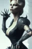 Placeholder: Pamela Anderson as evil queen in black leather, leather, busty, cleavage, angry, stern look. character design by cory loftis, fenghua zhong, ryohei hase, ismail inceoglu and ruan jia. unreal engine 5, artistic lighting, highly detailed, photorealistic, fantasy