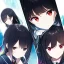 Placeholder: Clear focus,High resolution,High quality,Epic battle scene comic style, With 2girls, with color, anime girl with black hair with rainbow hair, the other girl as black hair, the first girl has red eyes, the other has black eyes, they are both wearing a school uniform