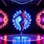 Placeholder: mocap graphic, balerina dancing in a 3d recursive fractal stage with disco fashing lights