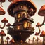 Placeholder: A funny floating mushroom house in space. warm neutral colors, black, Detailed gloss Painting, rich color, fantastical, intricate detail, splash screen, hyperdetailed, insane depth, concept art, 8k resolution, trending on Artstation, Unreal Engine 5, color depth, dynamic lighting, splash art, dramatic, masterpiece, excellent quality beautiful Fun Imaginative, unique, great composition