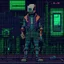 Placeholder: A pixel art cyberpunk version of the best football predictor master pundit master alien