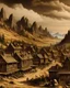 Placeholder: A bronze old Western town near the mountains painted by Albrecht Durer