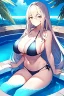 Placeholder: bikini long hair girl in termal pool