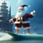 Placeholder: Santa standing of surfboard surfing a big wave, surfboard, beach, character design by cory loftis, fenghua zhong, ryohei hase, ismail inceoglu and ruan jia. unreal engine 5, artistic lighting, highly detailed, photorealistic, fantasy