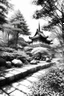 Placeholder: Tokyo garden in autumn abstract pencil black and white STYLE OF HIROKU OGAI