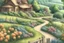 Placeholder: colored pencil sketch of a winding path to a country home --ar 4:3 --s 150