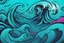 Placeholder: a background of surf waves with black linework, blue teal tones, surf culture, kawaii cute. + vector linework. swirling in bottom right. add pink and magenta graffiti lines over edges