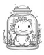 Placeholder: cute axolotl life in jar minimalistic, line art, background, vector, svg, coloring book page style, black outline on white background