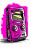 Placeholder: A bright pink, handheld cassette player with a rewind button held down captures a fleeting glimpse of a loved one on the tiny screen. Style: 80s Nostalgia, Mood: Sentimental, Lighting: Warm, yellowed light from a streetlamp, T-shirt design graphic, vector, contour, white background.