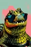 Placeholder: crocodile with sunglasses in the style of warhol