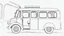 Placeholder: Digital Painting black and white. inside Old Bus. Line Drawing. Minibus. Sketch. 1920 AD. Turnaround. Front, Side, Back, 3-4 View. digital painting, Vector, illustration, Model Sheet