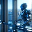 Placeholder: ninja robot cleaning windows on balcony, 8k, down-light, soft light, depth of field, photo realism, trending on art station, high detail