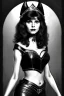 Placeholder: drawing of young victoria principal as evil queen in black leather, feminie, angry, stern look on her face, volouptous, busty, cleavage, emperious, mature, highly detailed, digital painting, artstation, concept art, smooth, sharp focus, illustration, art by gaston bussiere and alphonse mucha