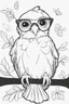 Placeholder: Outline art for cute coloring pages with bird with glasses, full body, white background, sketch style, only use outline, clean line art, no shadows and clear and well outlined.