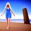 Placeholder: Beautiful full body woman blue eyes long blond hair in an hippy dress on a beach, unreal engine, 4k