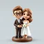 Placeholder: Create a cute premium 3D animated collectible figurine scene of the uploaded couple, using their photo only as the identity reference. Turn them into an adorable husband and wife standing close together on a small round display base. Preserve their young age, facial features, hairstyle, glasses if present, skin tone, and warm loving expressions, but render them in a soft anime style. in wedding suit