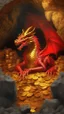 Placeholder: red dragon sitting in piles of gold, cave background