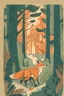 Placeholder: in a cosy vintage style, a fox runs through the forest