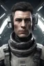 Placeholder: Scientist in Expedition suit, eve online style, no helmet, eyepiece on left eye, male