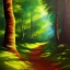 Placeholder: bob ross, deep forest painting, dappled sunlight, forest path