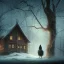 Placeholder: robed Grim Reaper behind sad, abandoned, dog chained to a tree, house in distance, winter, loneliness, 8k resolution, high-quality, fine-detail, iridescent, intricate, digital art, detailed matte, volumetric lighting, illustration, 3D octane render, brian froud, howard lyon, selina french, anna dittmann, annie stokes, lisa parker, greg rutowski