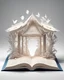 Placeholder: a beautifully ornated fairytale book open in half, from the center pages appears a pop-up origami gazebo; Papercraft, fairytale, children popup book, soft shadows, ambient occlusion, studio lighting, high quality studio advertising photography, 8k, white paper, white background, monochromatic