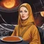 Placeholder: a youthful Bene Gesserit, using the voice in a spaceship, close to a stack of spice